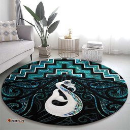 New Zealand Maori Round Carpet Poutama Manaia Turquoise Paua Shell LT05