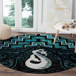 New Zealand Maori Round Carpet Poutama Manaia Turquoise Paua Shell LT05