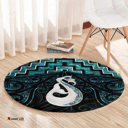 New Zealand Maori Round Carpet Poutama Manaia Turquoise Paua Shell LT05