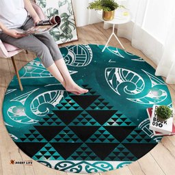 Matariki New Zealand Round Carpet NZ Niho Taniwha Maori New Year Cyan Galaxy LT14