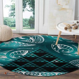 Matariki New Zealand Round Carpet NZ Niho Taniwha Maori New Year Cyan Galaxy LT14