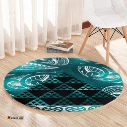 Matariki New Zealand Round Carpet NZ Niho Taniwha Maori New Year Cyan Galaxy LT14