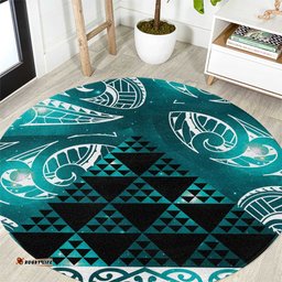 Matariki New Zealand Round Carpet NZ Niho Taniwha Maori New Year Cyan Galaxy LT14