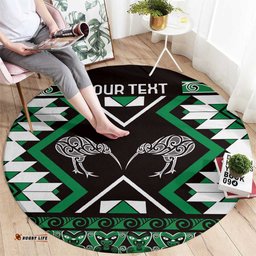 Personalised Taniko Motifs Aotearoa Round Carpet Waitangi Kowhaiwhai Kiwi - Green LT7