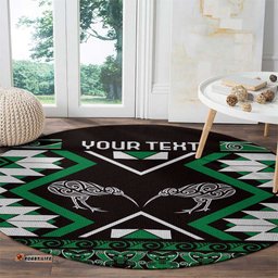 Personalised Taniko Motifs Aotearoa Round Carpet Waitangi Kowhaiwhai Kiwi - Green LT7