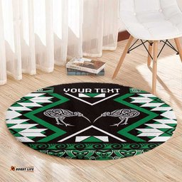 Personalised Taniko Motifs Aotearoa Round Carpet Waitangi Kowhaiwhai Kiwi - Green LT7