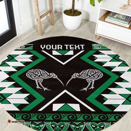Personalised Taniko Motifs Aotearoa Round Carpet Waitangi Kowhaiwhai Kiwi - Green LT7