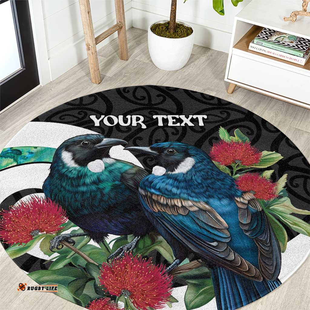 Personalised Valentine's Day New Zealand Round Carpet Tui Bird Couple Kowhaiwhai Mix Pohutukawa LT14