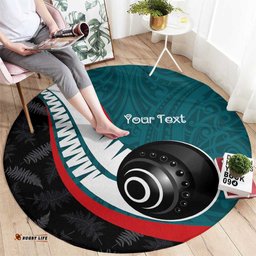 Personalised Aotearoa Lawn Bowls Round Carpet Maori and Silver Fern Sporty Style Teal Color LT03