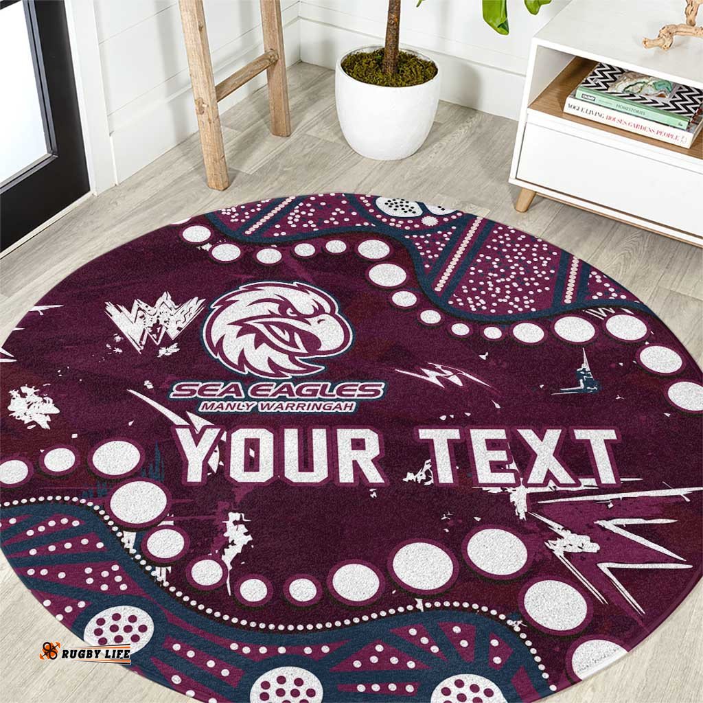 Personalized Manly Warringah Sea Eagles Round Carpet Aboriginal Pattern with Graffiti Style Design TS04