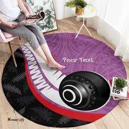 Personalised Aotearoa Lawn Bowls Round Carpet Maori and Silver Fern Sporty Style Pink Color LT03