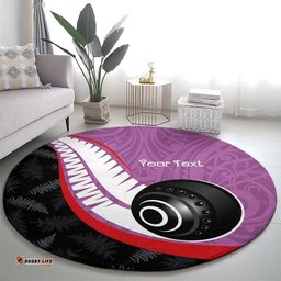 Personalised Aotearoa Lawn Bowls Round Carpet Maori and Silver Fern Sporty Style Pink Color LT03