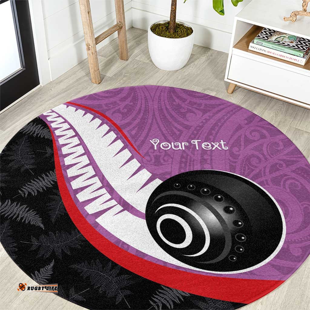 Personalised Aotearoa Lawn Bowls Round Carpet Maori and Silver Fern Sporty Style Pink Color LT03