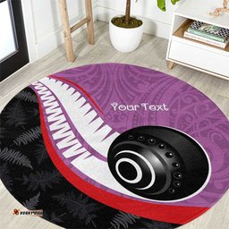 Personalised Aotearoa Lawn Bowls Round Carpet Maori and Silver Fern Sporty Style Pink Color LT03