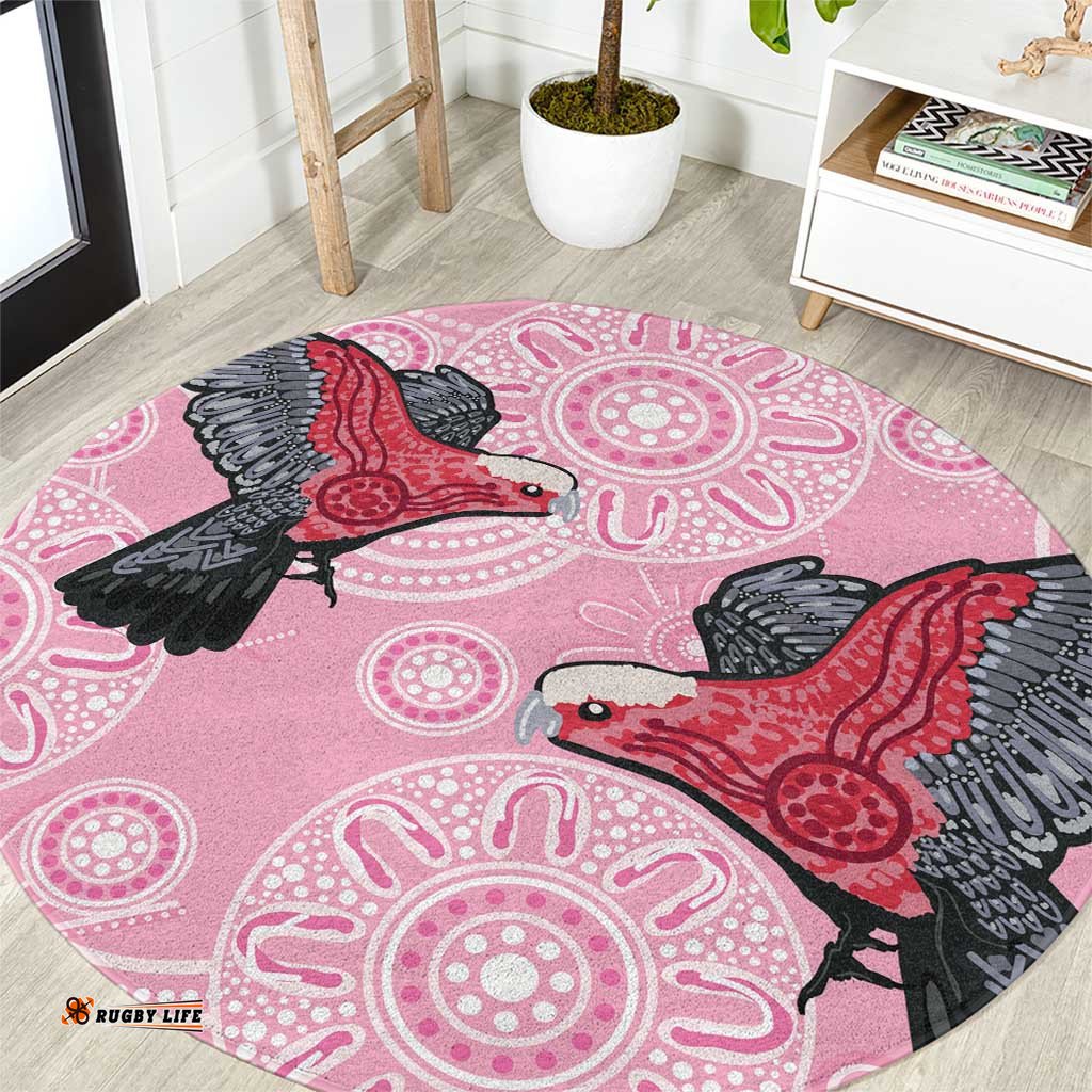 Pink Galah Aussie Aboriginal Round Carpet Soaring High LT7