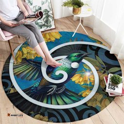 New Zealand Tui Bird Round Carpet Maori Koru With Kowhai Flowers LT05