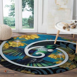 New Zealand Tui Bird Round Carpet Maori Koru With Kowhai Flowers LT05