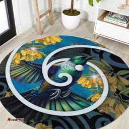 New Zealand Tui Bird Round Carpet Maori Koru With Kowhai Flowers LT05