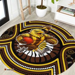 Hawthorn Hawks Round Carpet Indigenous Monochrome Dot Art Mascot Style TS04