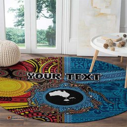 Personalised Australia and Fiji Together Round Carpet Tribal Palm Tree with Tapa and Aboriginal Animals Half Style LT03