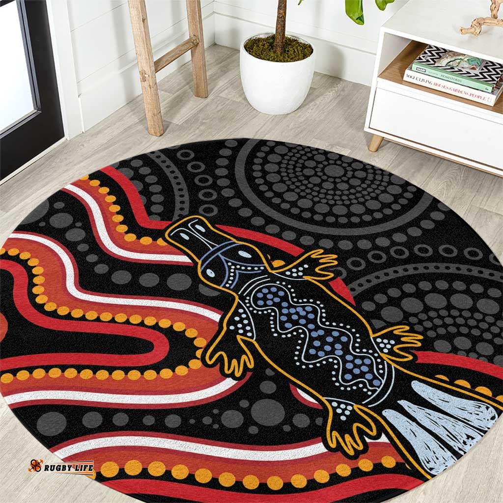 Indigenous Platypus Australia Round Carpet Australian Aboriginal Art Proud LT14