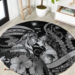 Maori Romantic Valentine Round Carpet The Hongi Kiss Black Galaxy DT05