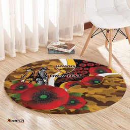 Hawthorn Hawks ANZAC Personalised Round Carpet Lest We Forget Poppy Camo LT9