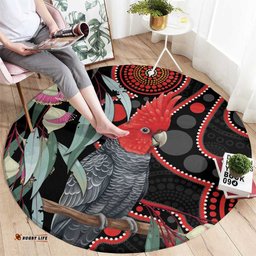 Gang-gang Cockatoo Australia Round Carpet Eucalyptus Blossoms Aboriginal Art LT14