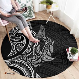 New Zealand Hammerhead Shark Round Carpet Maori Haehae Mangopare Black LT14