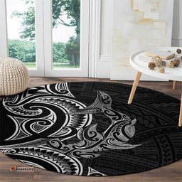 New Zealand Hammerhead Shark Round Carpet Maori Haehae Mangopare Black LT14