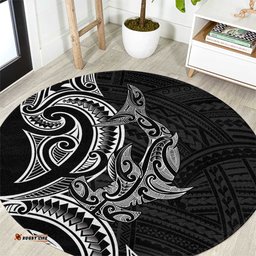 New Zealand Hammerhead Shark Round Carpet Maori Haehae Mangopare Black LT14