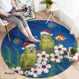 New Zealand Kakapo Christmas Round Carpet Owl Parrot Santa Sliver Fern Manuka - Blue LT14