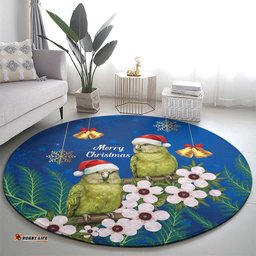 New Zealand Kakapo Christmas Round Carpet Owl Parrot Santa Sliver Fern Manuka - Blue LT14