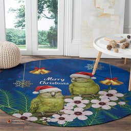 New Zealand Kakapo Christmas Round Carpet Owl Parrot Santa Sliver Fern Manuka - Blue LT14