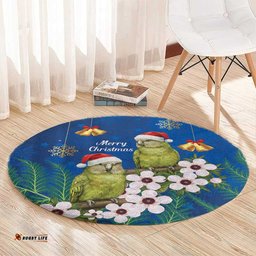New Zealand Kakapo Christmas Round Carpet Owl Parrot Santa Sliver Fern Manuka - Blue LT14