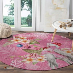 Joyful Pink Cockatoo Round Carpet Australia Christmas Vibes LT9