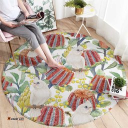 Little Corella Australia Cockatoo Round Carpet Cacatua Sanguinea Banksia Seamless White LT14