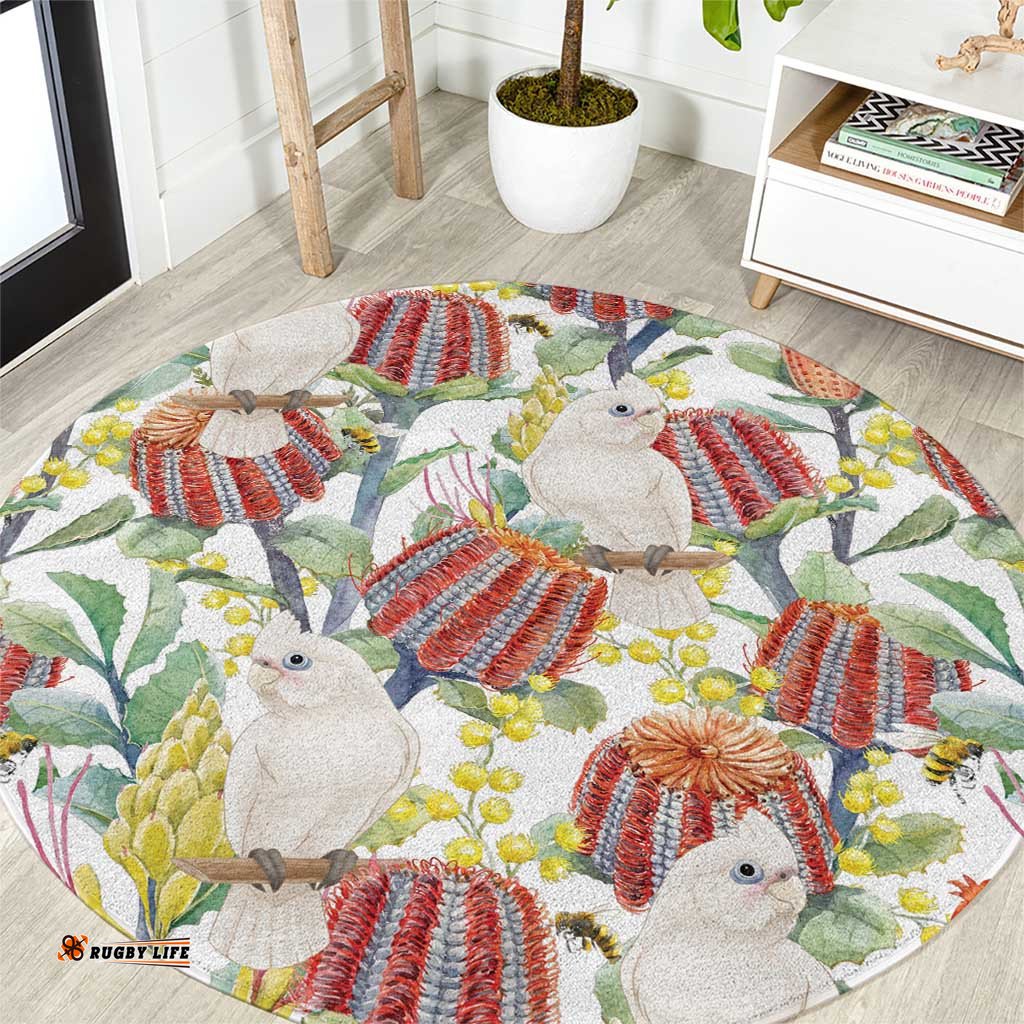 Little Corella Australia Cockatoo Round Carpet Cacatua Sanguinea Banksia Seamless White LT14