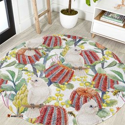 Little Corella Australia Cockatoo Round Carpet Cacatua Sanguinea Banksia Seamless White LT14