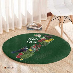 Kia Ora New Zealand Floral Round Carpet Sage Green LT7