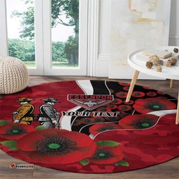 Essendon Bombers ANZAC Personalised Round Carpet Lest We Forget Poppy Camo LT9