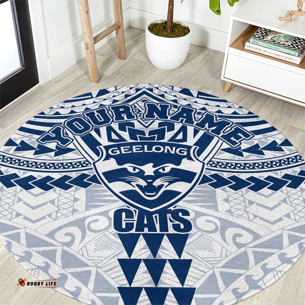Personalized Geelong Cats Round Carpet Polynesian Tribal Pattern Heritage Football TS04
