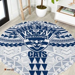 Personalized Geelong Cats Round Carpet Polynesian Tribal Pattern Heritage Football TS04