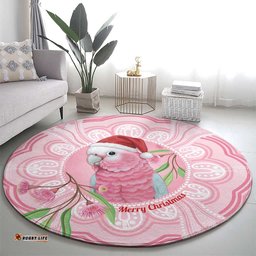 Funny Pink Galah Australia Christmas Round Carpet Eucalyptus Blossoms Aboriginal Art LT14