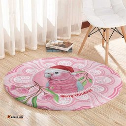 Funny Pink Galah Australia Christmas Round Carpet Eucalyptus Blossoms Aboriginal Art LT14