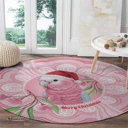 Funny Pink Galah Australia Christmas Round Carpet Eucalyptus Blossoms Aboriginal Art LT14