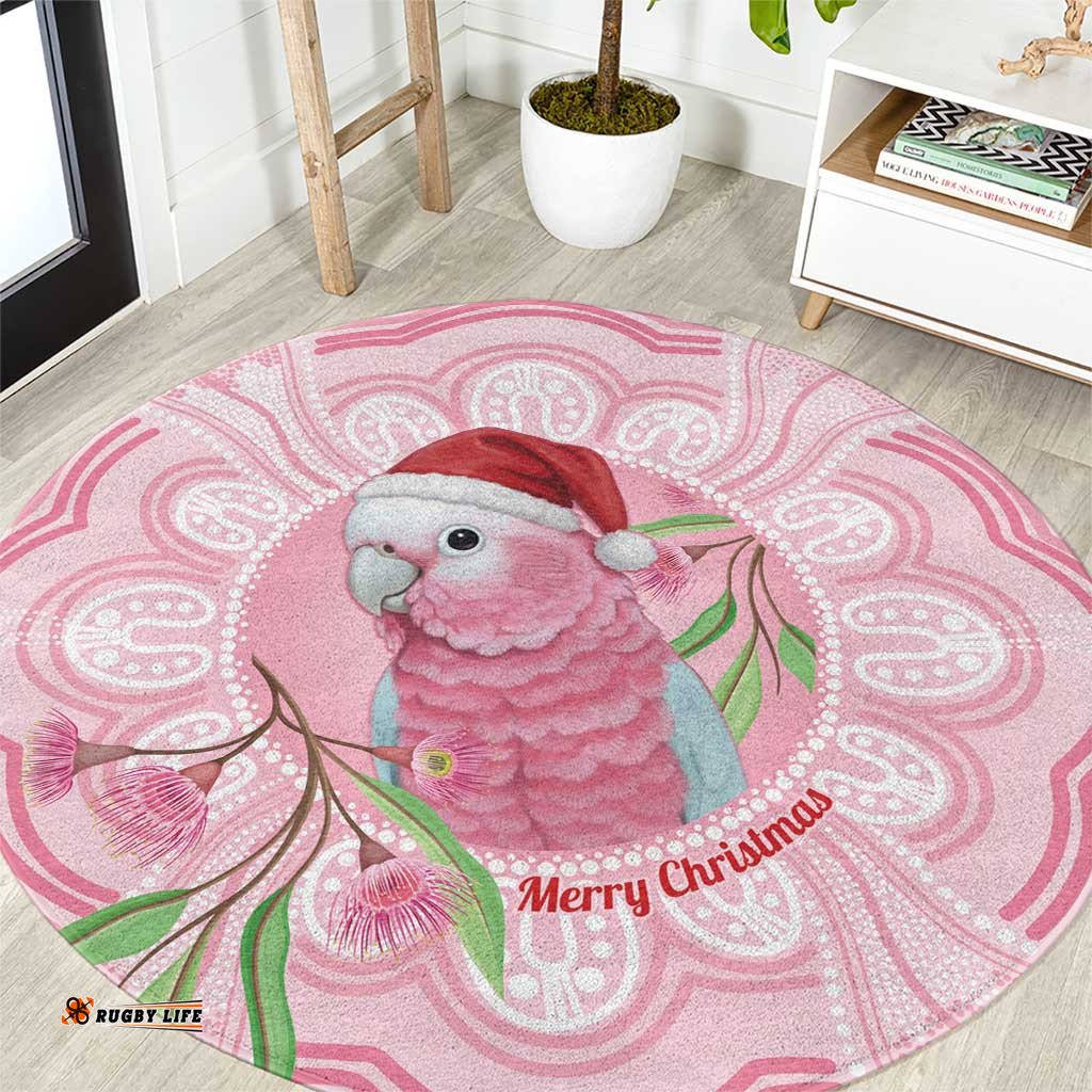 Funny Pink Galah Australia Christmas Round Carpet Eucalyptus Blossoms Aboriginal Art LT14