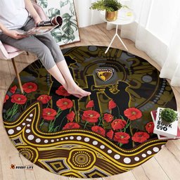 Hawthorn Hawks ANZAC Day Round Carpet Indigenous Dot Art with Poppy Flower Tribute TS04
