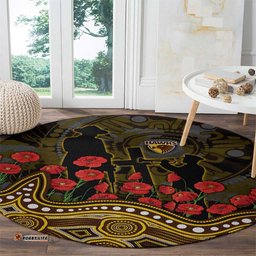 Hawthorn Hawks ANZAC Day Round Carpet Indigenous Dot Art with Poppy Flower Tribute TS04