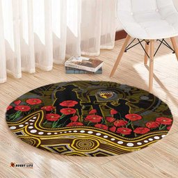 Hawthorn Hawks ANZAC Day Round Carpet Indigenous Dot Art with Poppy Flower Tribute TS04